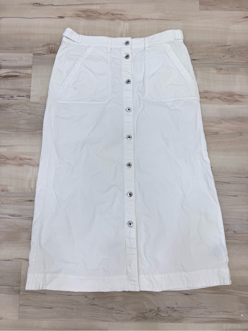 Lauren Ralph Lauren Denim Button Down long Skirt white silver buttons Sz 8 - Picture 2 of 8